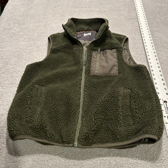 BASS OUTDOORS Men's Forest Green Full Zip Sherpa Vest Jacket Medium Cozy! - Picture 2 of 6